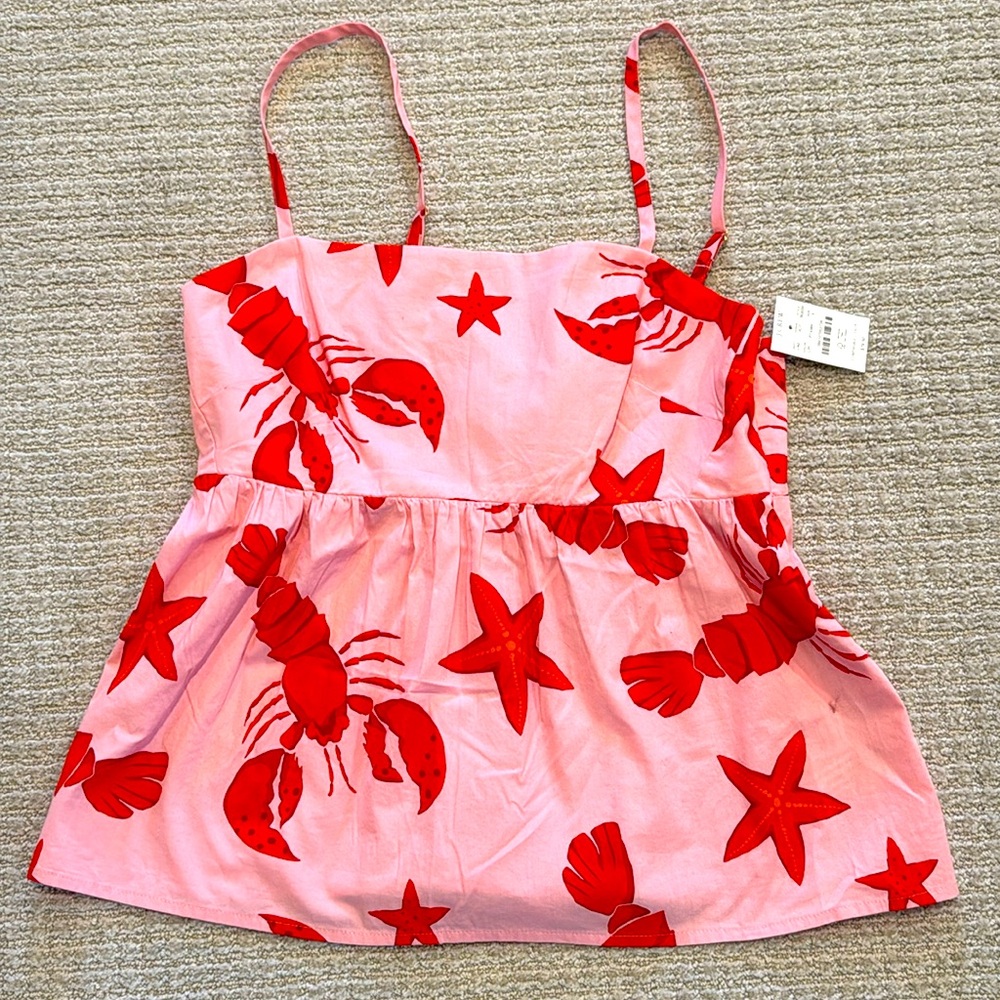 NWT J Crew Factory Tie Back Babydoll Lobster Print Tank Top 8